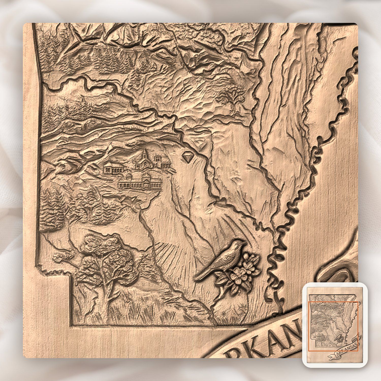 Arkansas State Heritage Map Wood Carving CNC Relief STL bas-relief STL — view 8