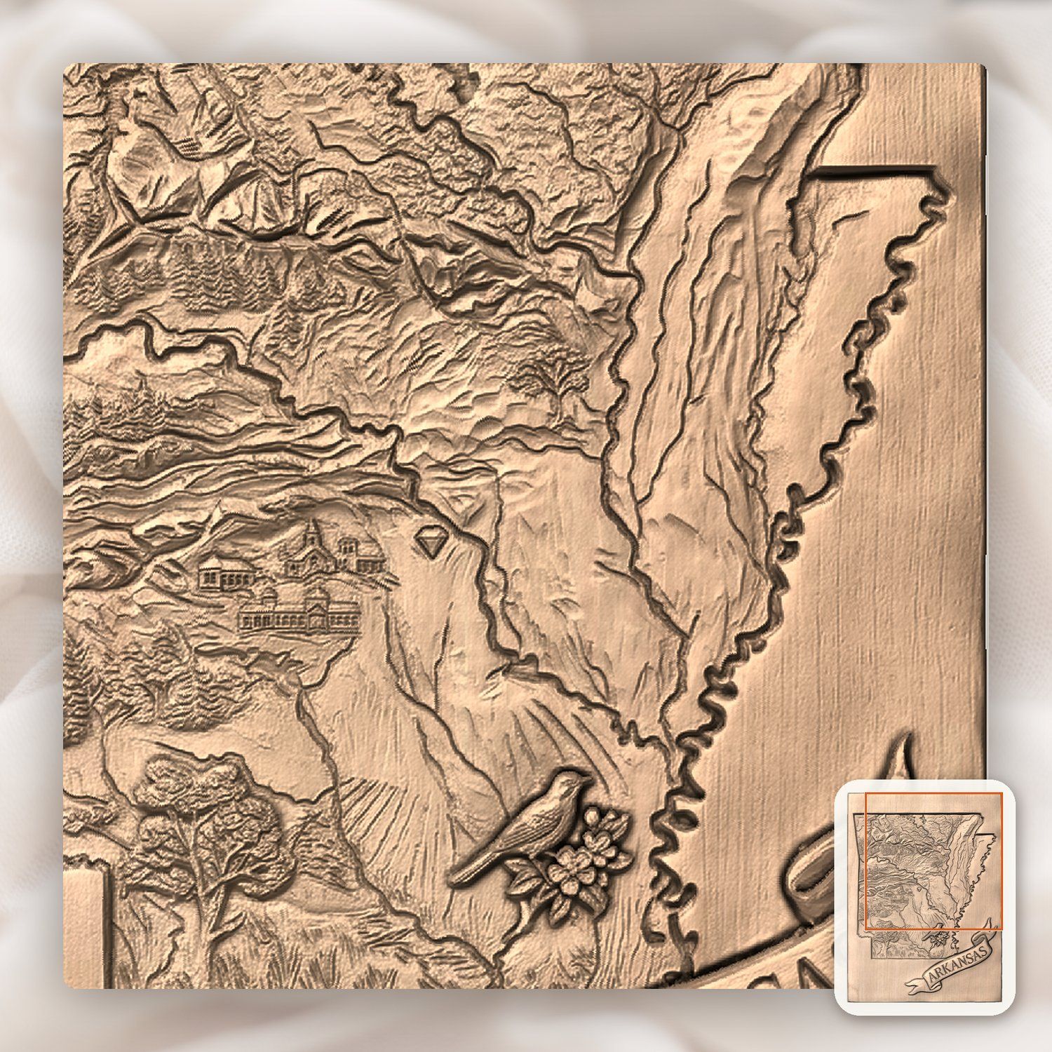 Arkansas State Heritage Map Wood Carving CNC Relief STL bas-relief STL — view 9