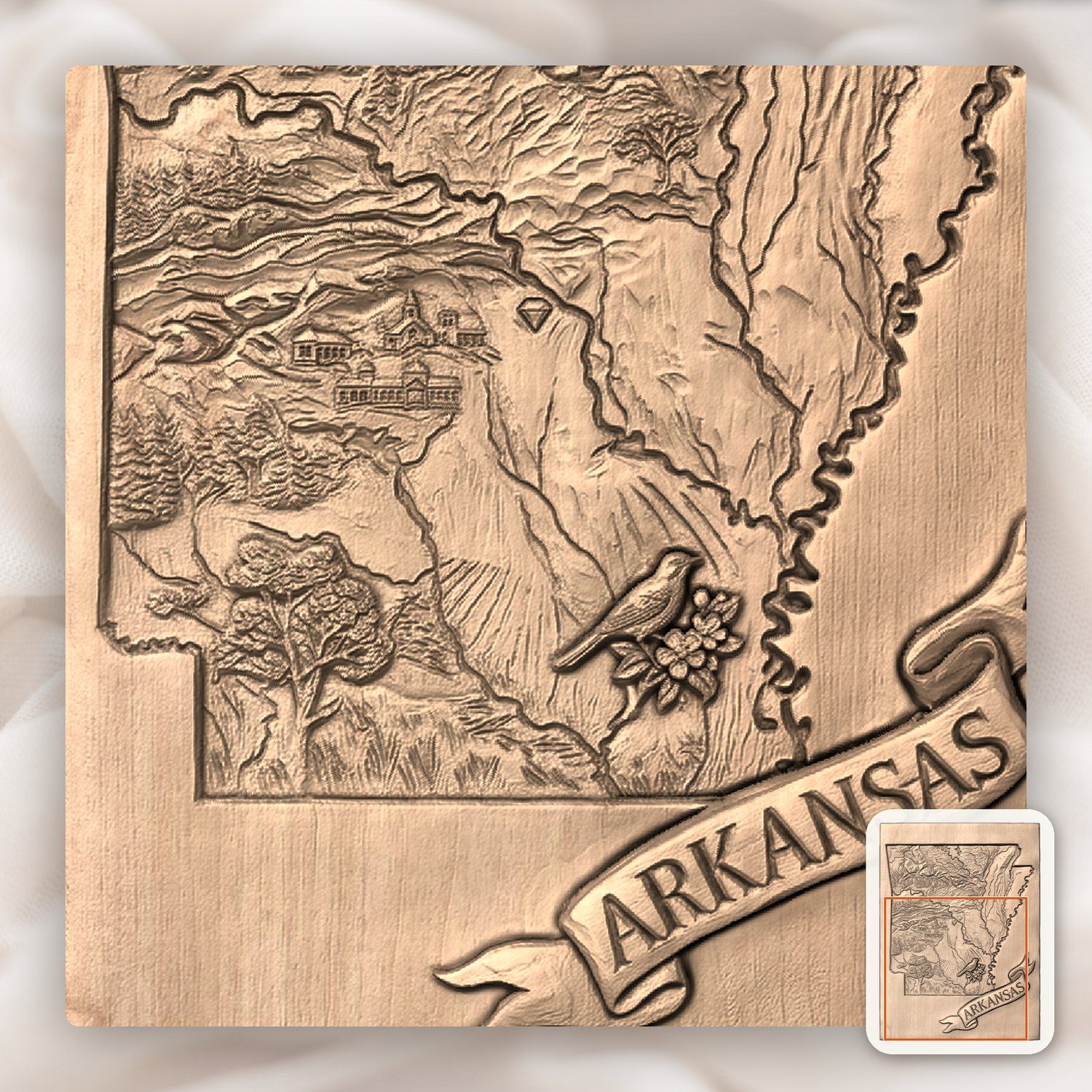 Arkansas State Heritage Map Wood Carving CNC Relief STL bas-relief STL — view 10