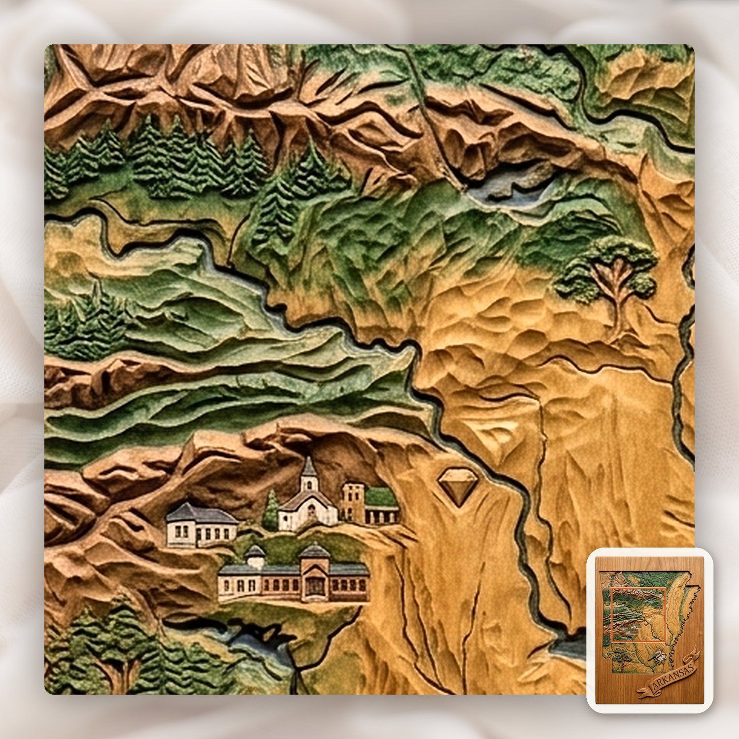 Arkansas State Heritage Map Wood Carving CNC Relief STL bas-relief STL — view 11