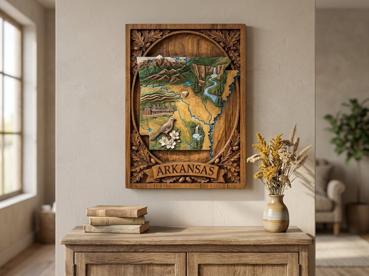 Arkansas State Map Landscape Scene CNC Relief STL bas-relief STL — view 13