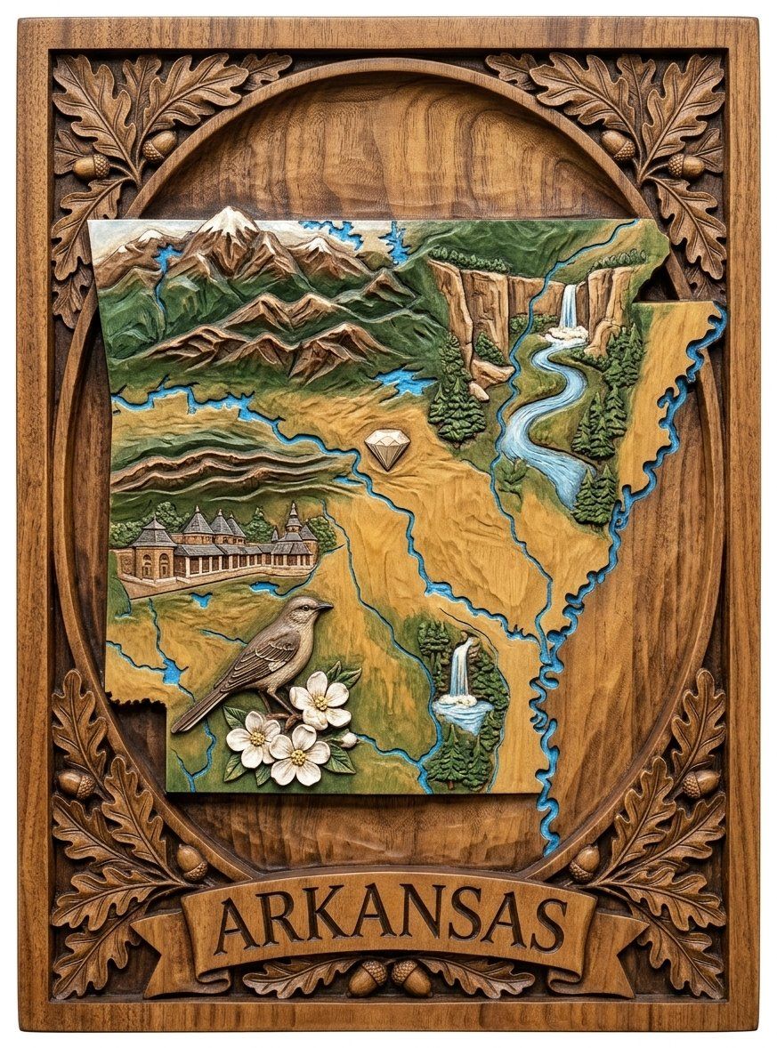 Arkansas State Map Landscape Scene CNC Relief STL bas-relief STL — view 4