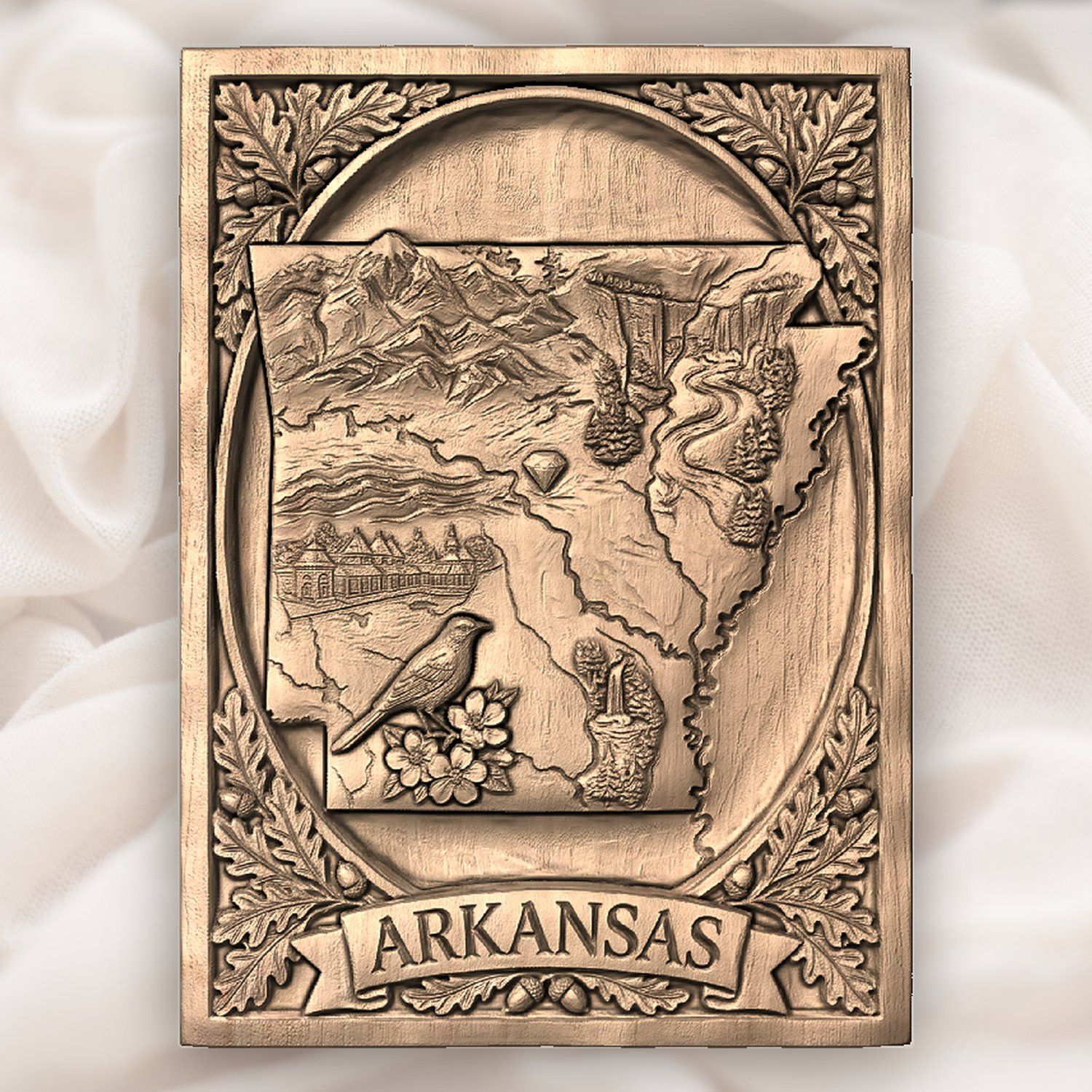 Arkansas State Map Landscape Scene CNC Relief STL bas-relief STL — view 5