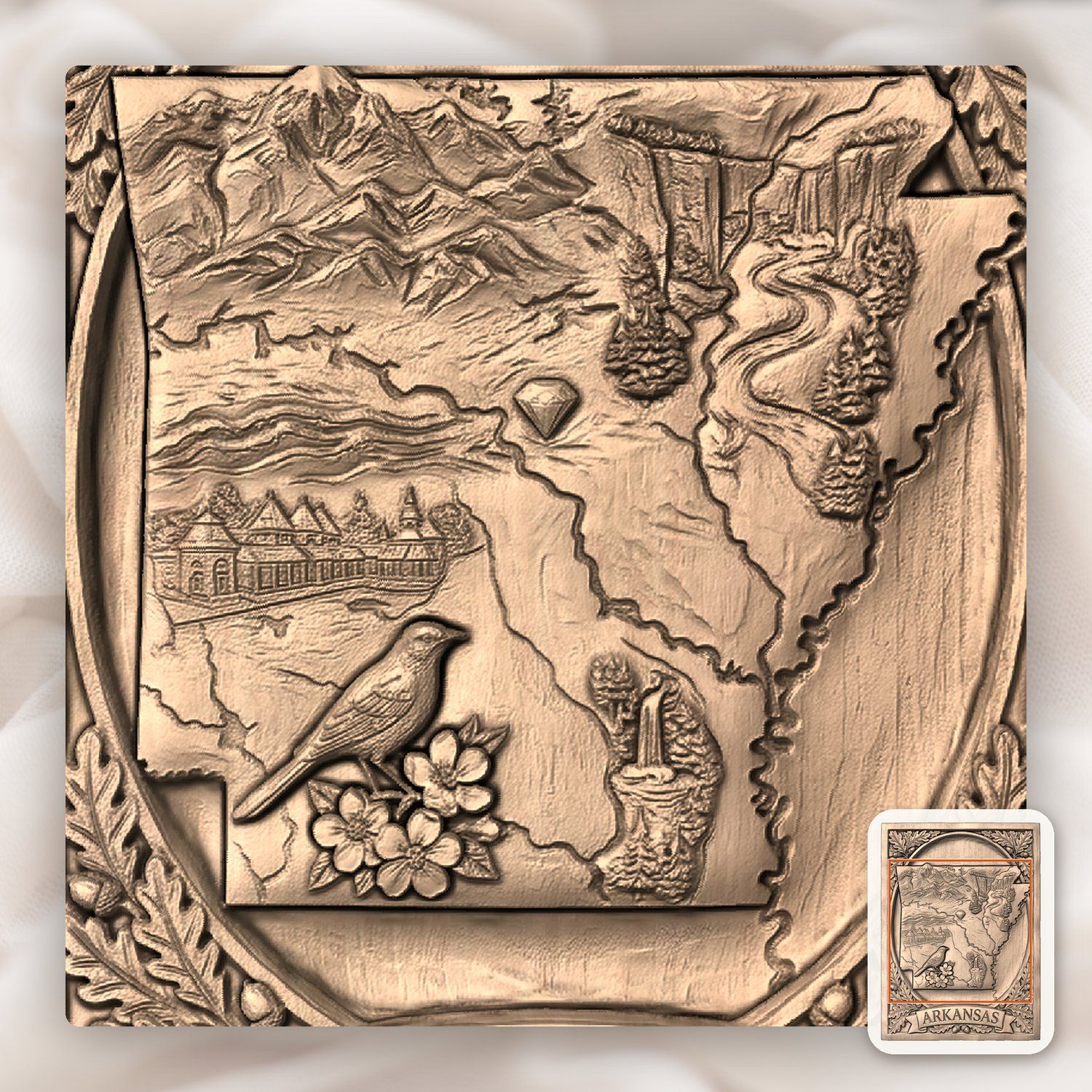 Arkansas State Map Landscape Scene CNC Relief STL bas-relief STL — view 7