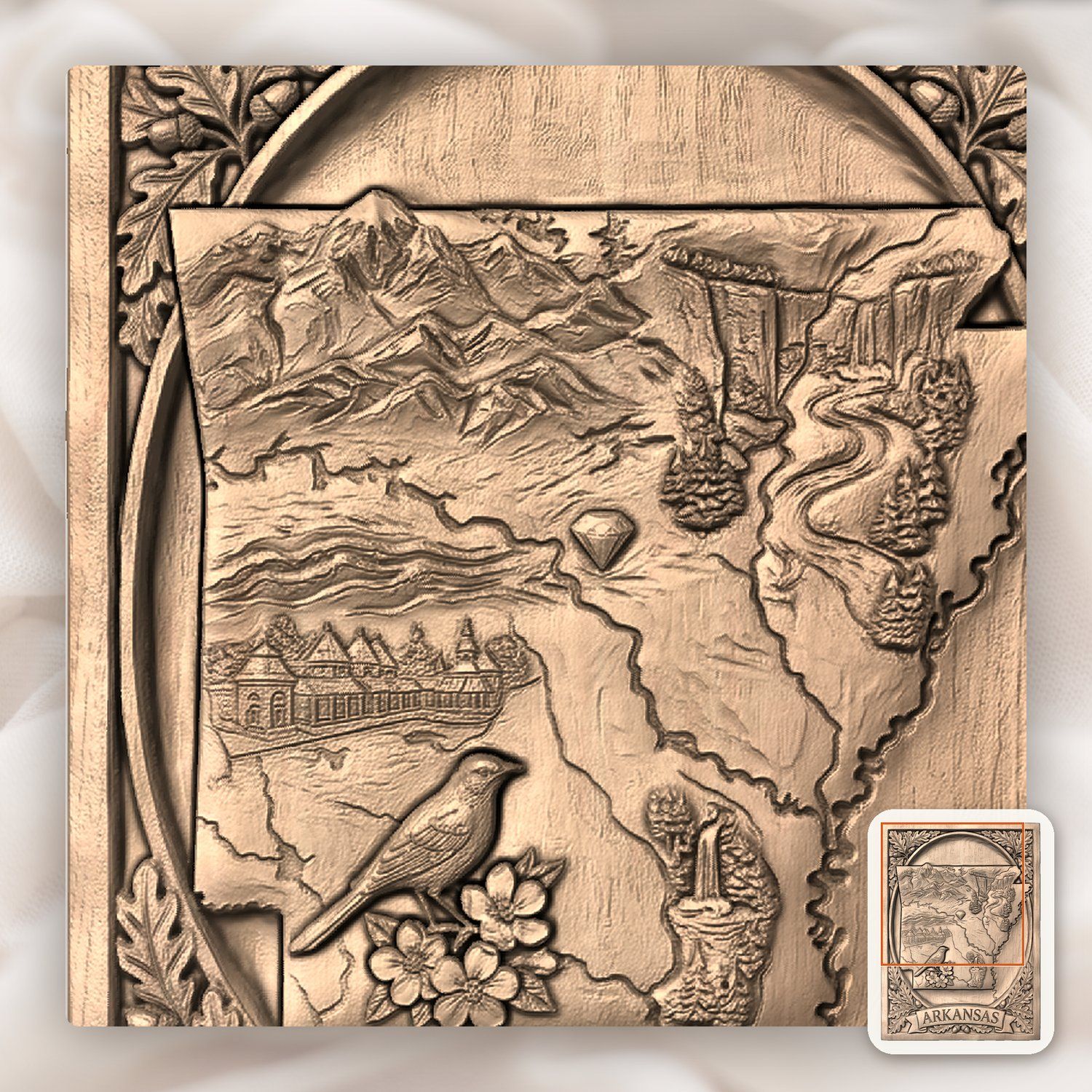 Arkansas State Map Landscape Scene CNC Relief STL bas-relief STL — view 9