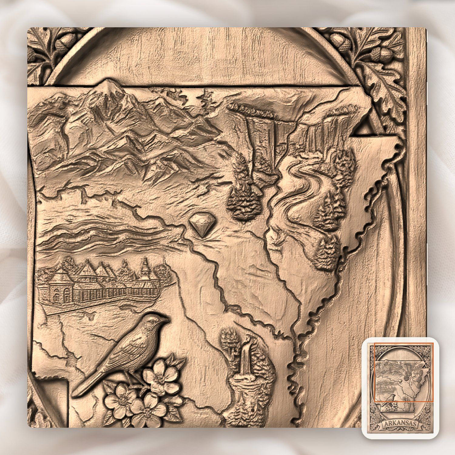 Arkansas State Map Landscape Scene CNC Relief STL bas-relief STL — view 10