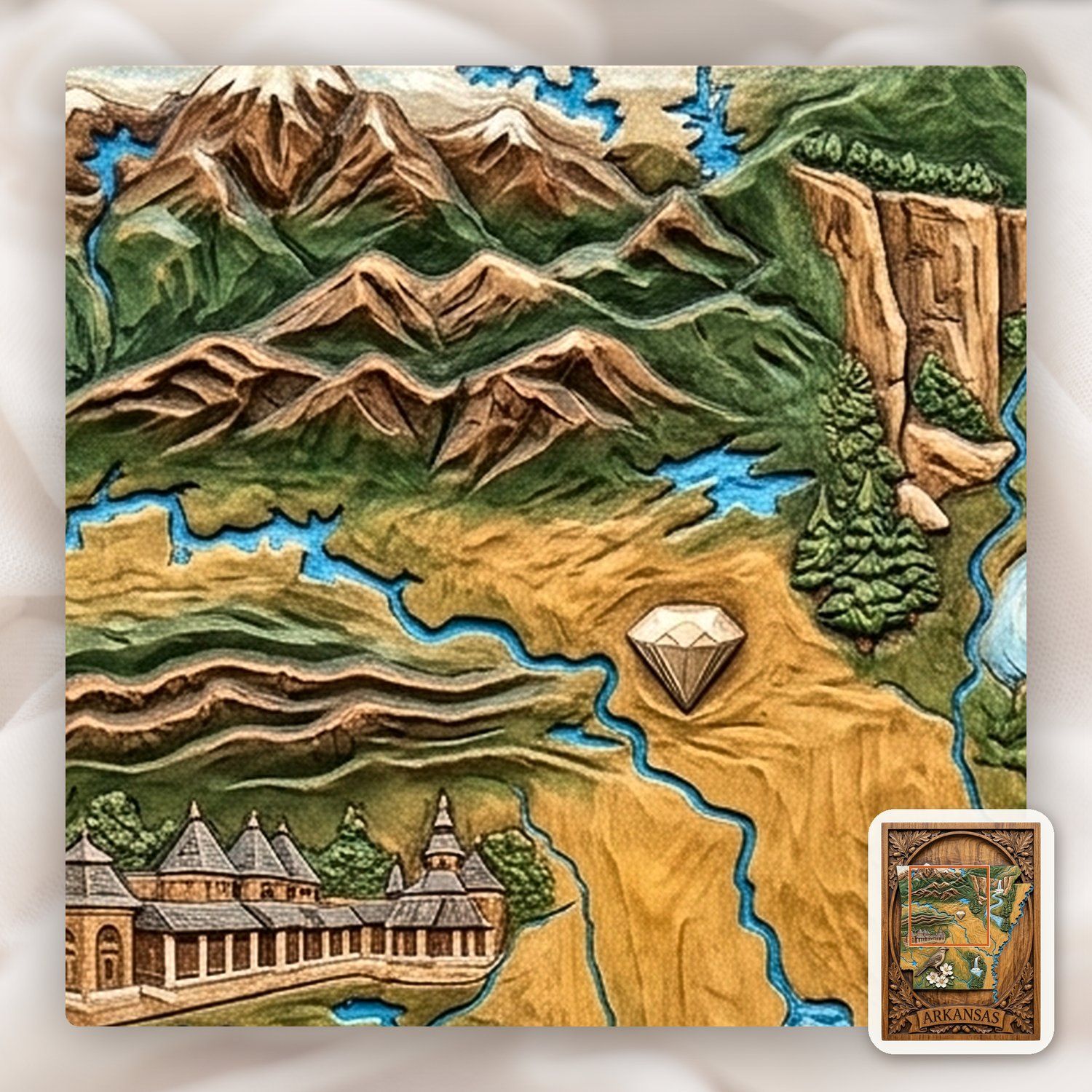 Arkansas State Map Landscape Scene CNC Relief STL bas-relief STL — view 11