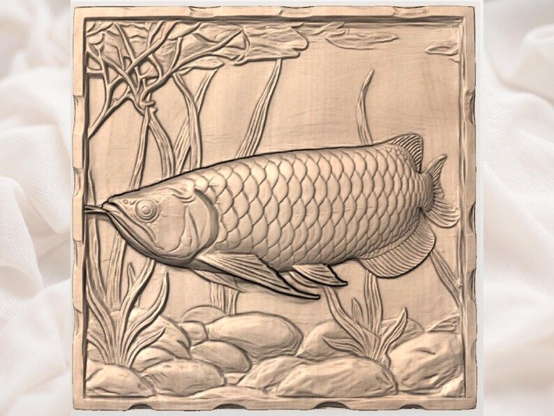 Arowana Fish Bas-Relief STL, Underwater Scene Wall Carving bas-relief STL — view 2