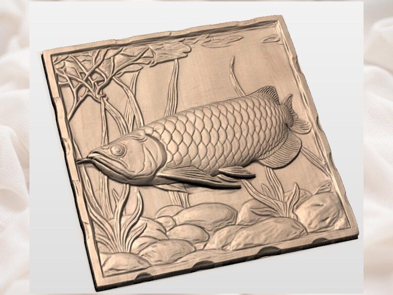 Arowana Fish Bas-Relief STL, Underwater Scene Wall Carving bas-relief STL — view 3