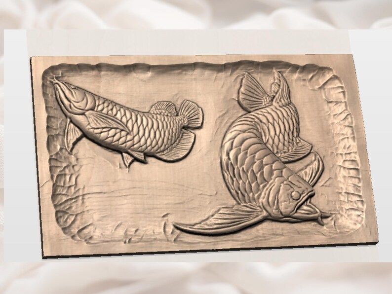 Two Arowana Fish Bas-Relief STL for CNC Carving and 3D Print bas-relief STL — view 2