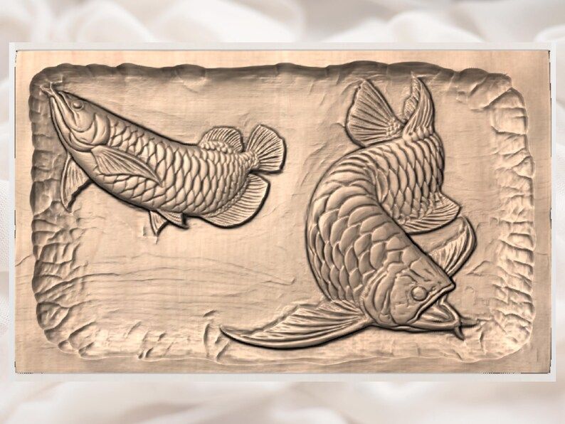 Two Arowana Fish Bas-Relief STL for CNC Carving and 3D Print bas-relief STL — view 3