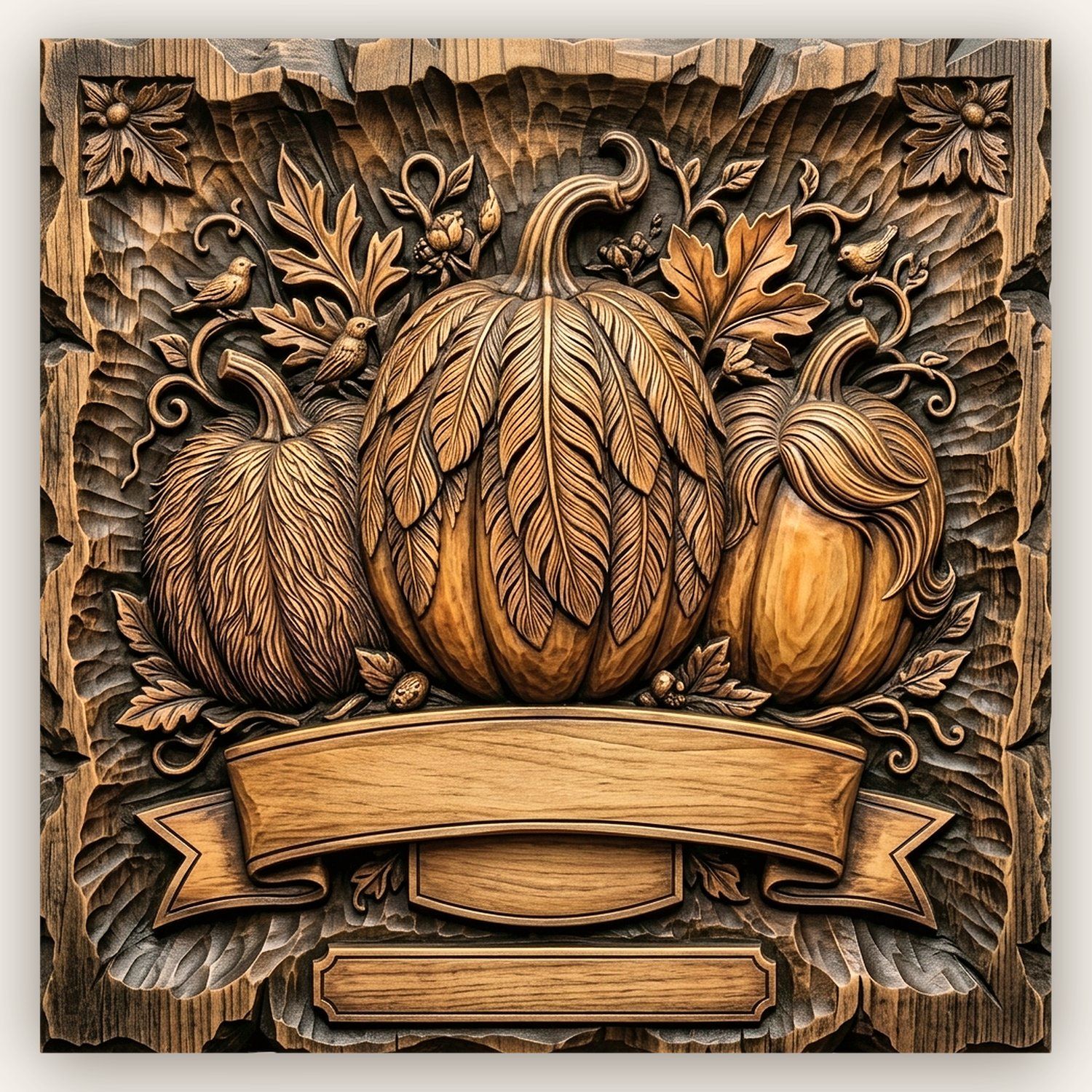 Autumn Harvest Pumpkin Banner CNC Relief STL | Fall Wood Carving Desig