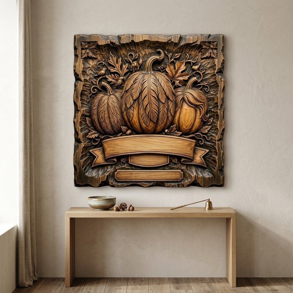 Autumn Harvest Pumpkin Banner CNC Relief STL bas-relief STL — view 13