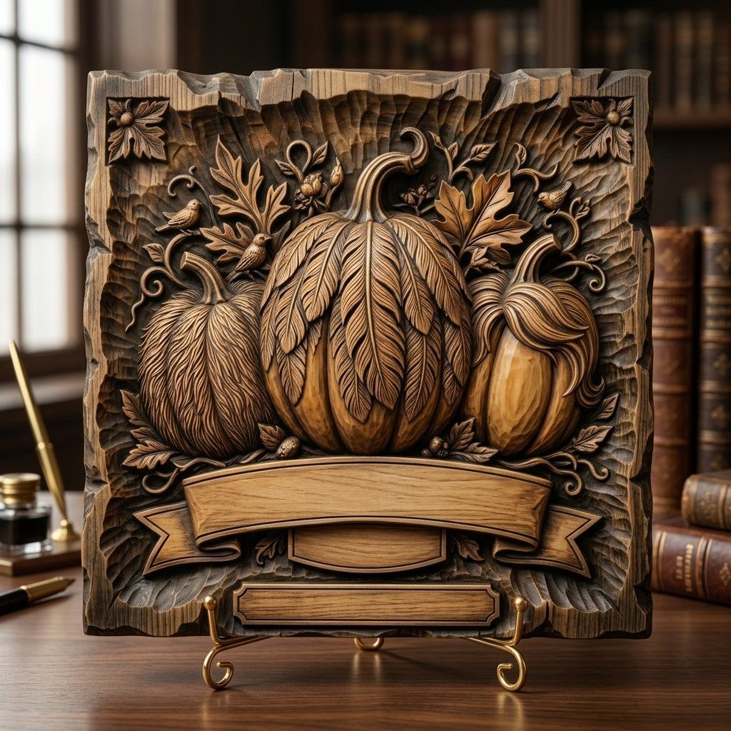 Autumn Harvest Pumpkin Banner CNC Relief STL bas-relief STL — view 3