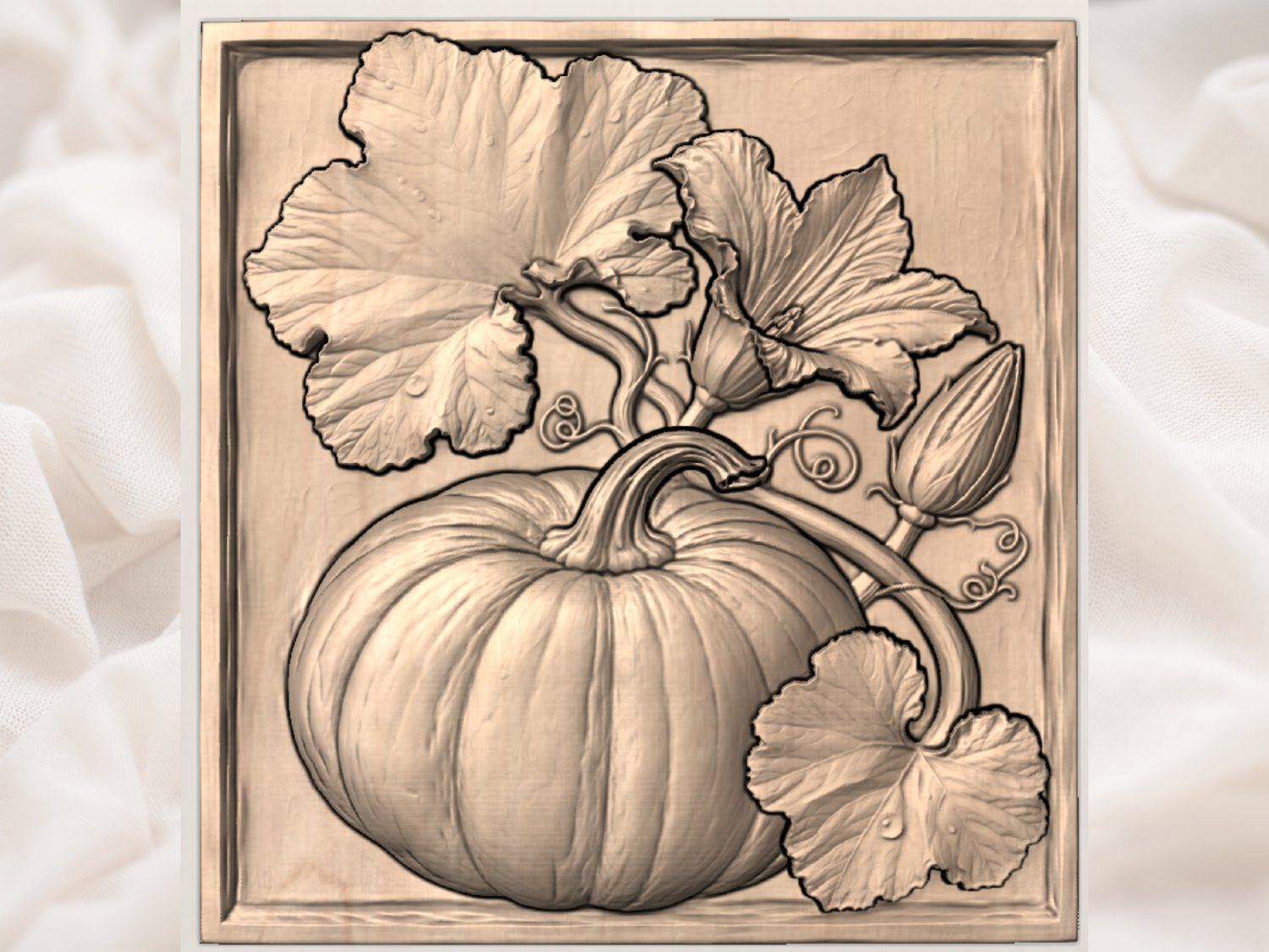 Autumn Harvest Pumpkin Bloom CNC Relief STL bas-relief STL — view 3