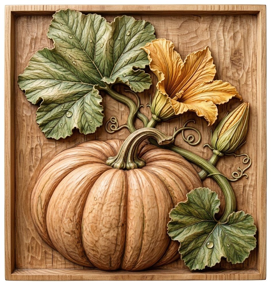 Autumn Harvest Pumpkin Bloom CNC Relief STL bas-relief STL — view 6