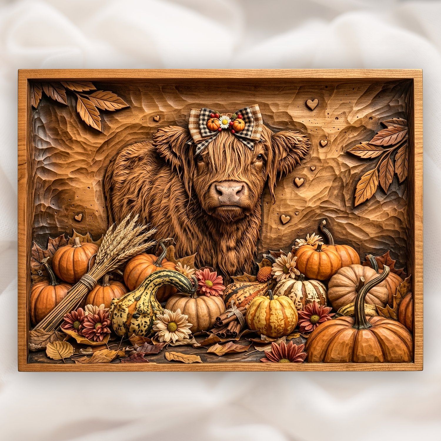 Autumn Highland Cow Harvest Scene CNC Relief STL bas-relief STL design