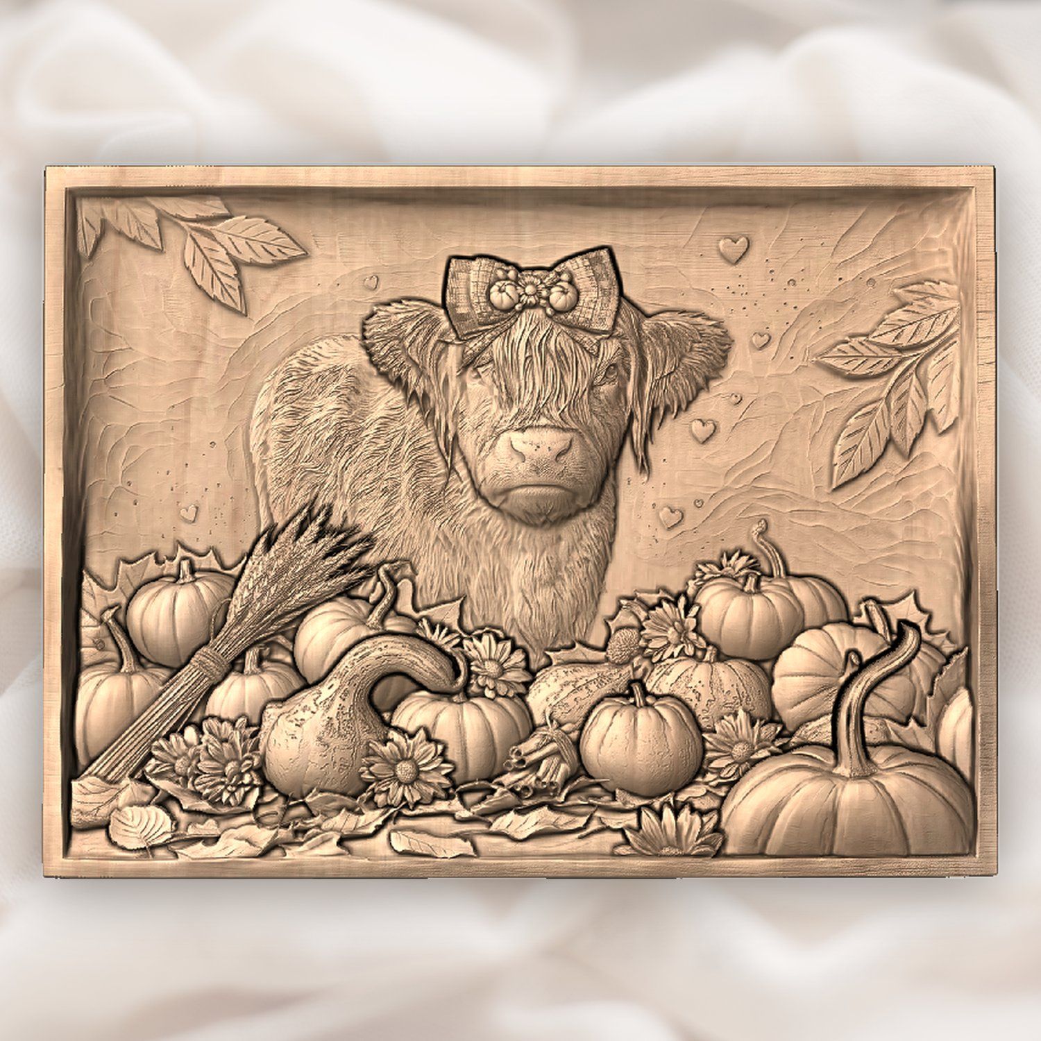 Autumn Highland Cow Harvest Scene CNC Relief STL bas-relief STL — view 4