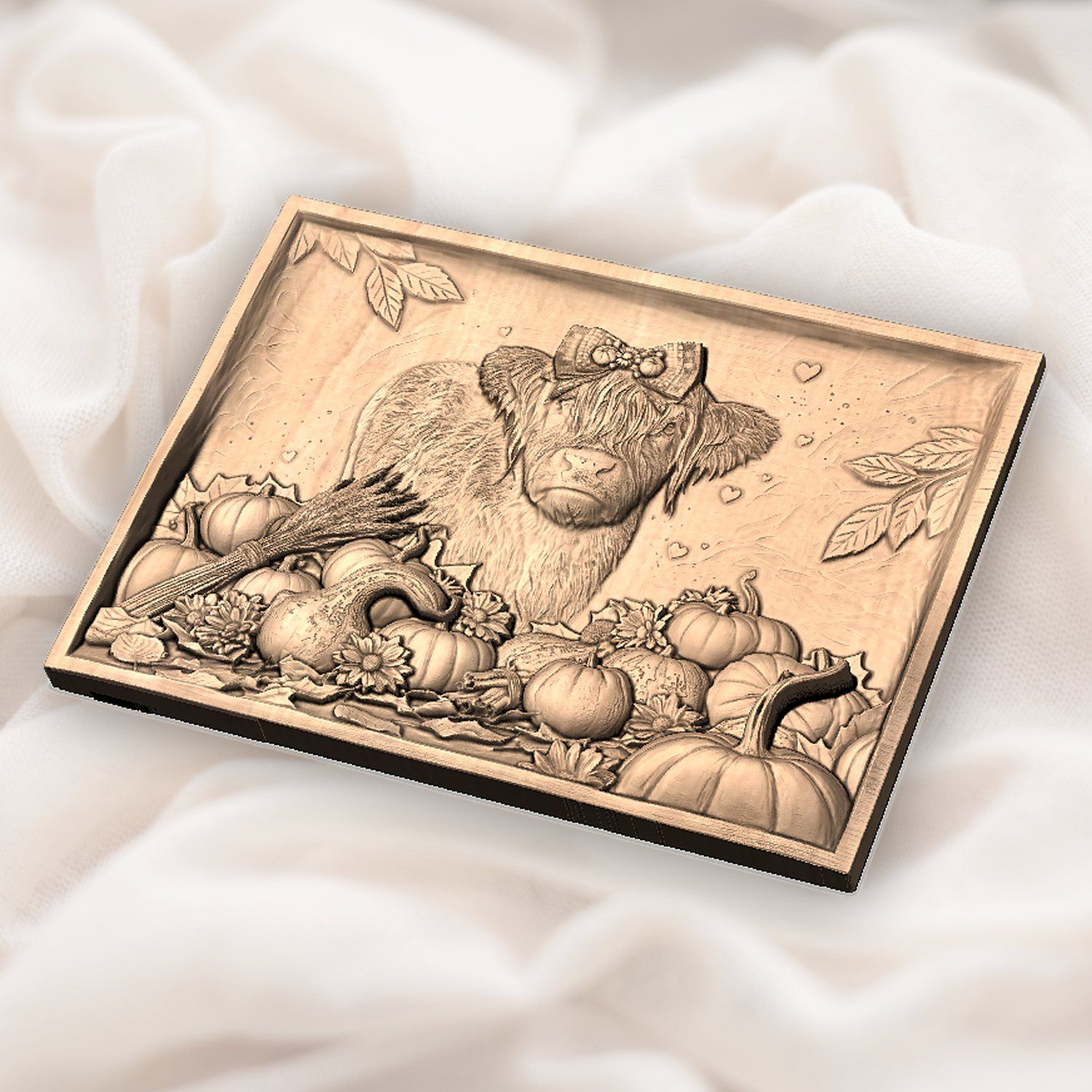 Autumn Highland Cow Harvest Scene CNC Relief STL bas-relief STL — view 5