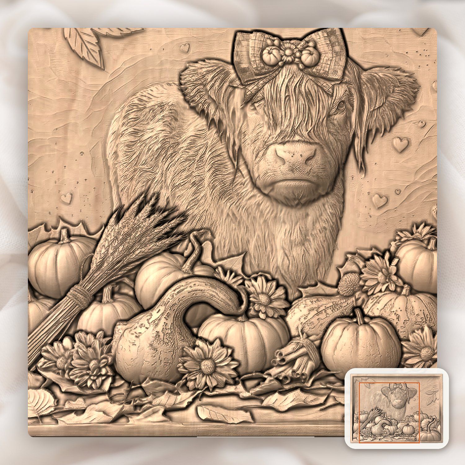Autumn Highland Cow Harvest Scene CNC Relief STL bas-relief STL — view 6