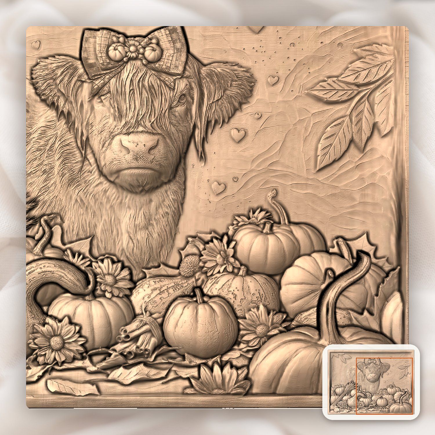 Autumn Highland Cow Harvest Scene CNC Relief STL bas-relief STL — view 7