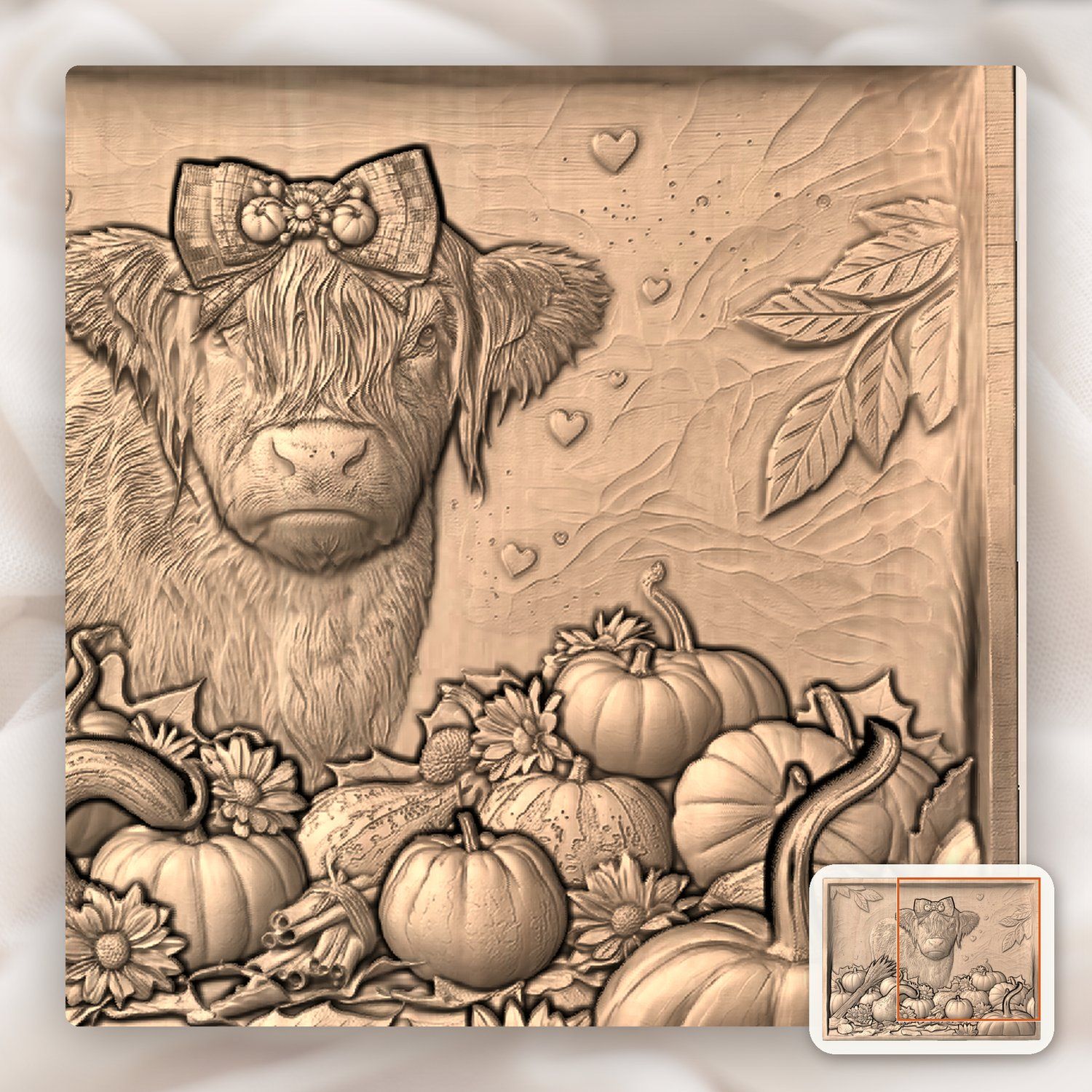 Autumn Highland Cow Harvest Scene CNC Relief STL bas-relief STL — view 9