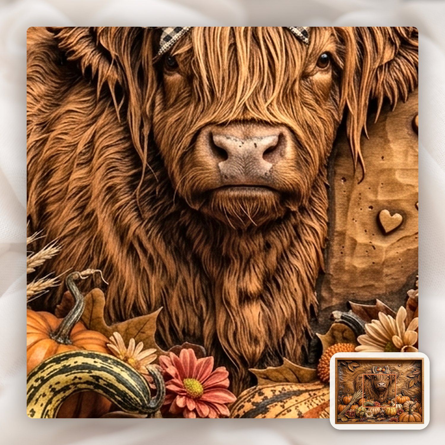 Autumn Highland Cow Harvest Scene CNC Relief STL bas-relief STL — view 10