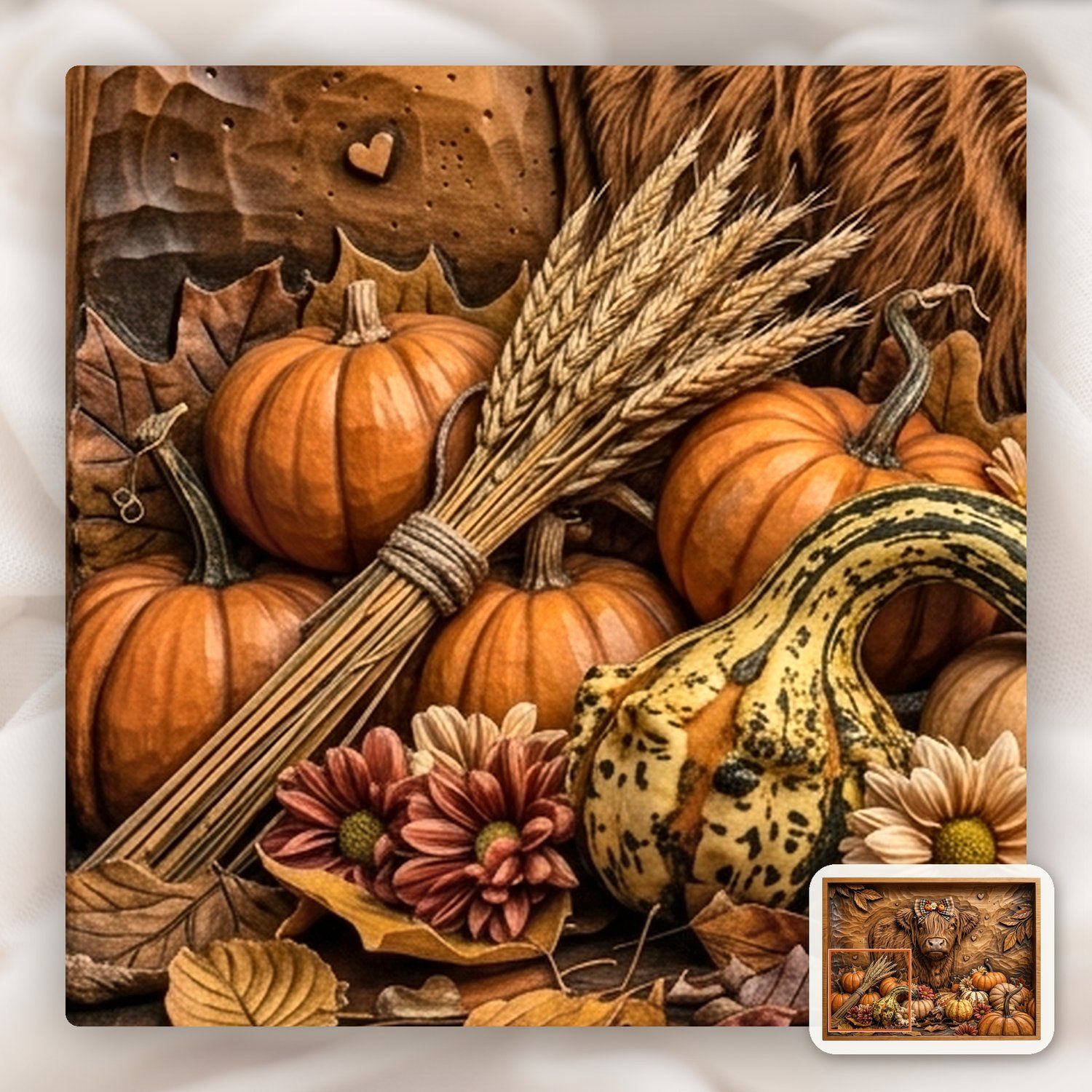 Autumn Highland Cow Harvest Scene CNC Relief STL bas-relief STL — view 11