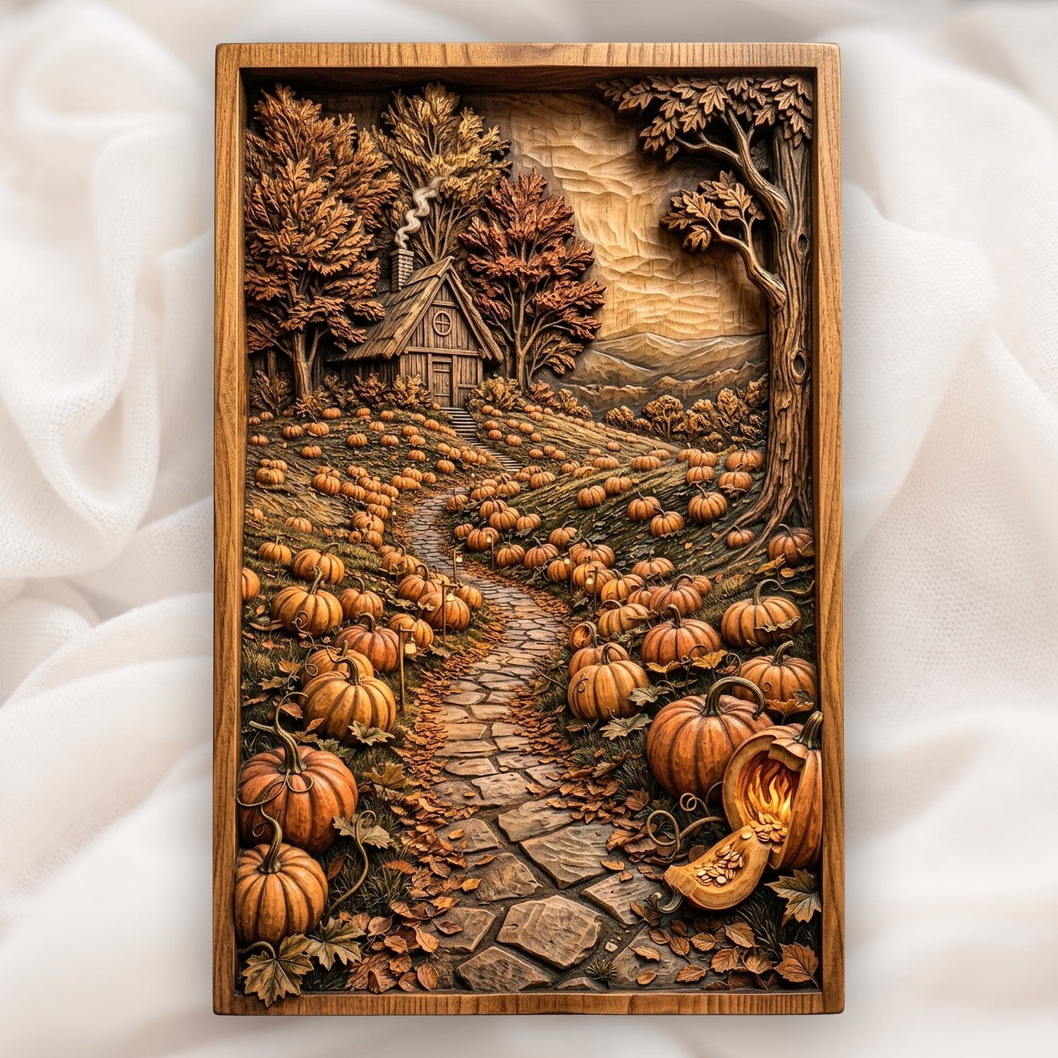 Autumn Pumpkin Cottage CNC Relief STL bas-relief STL design