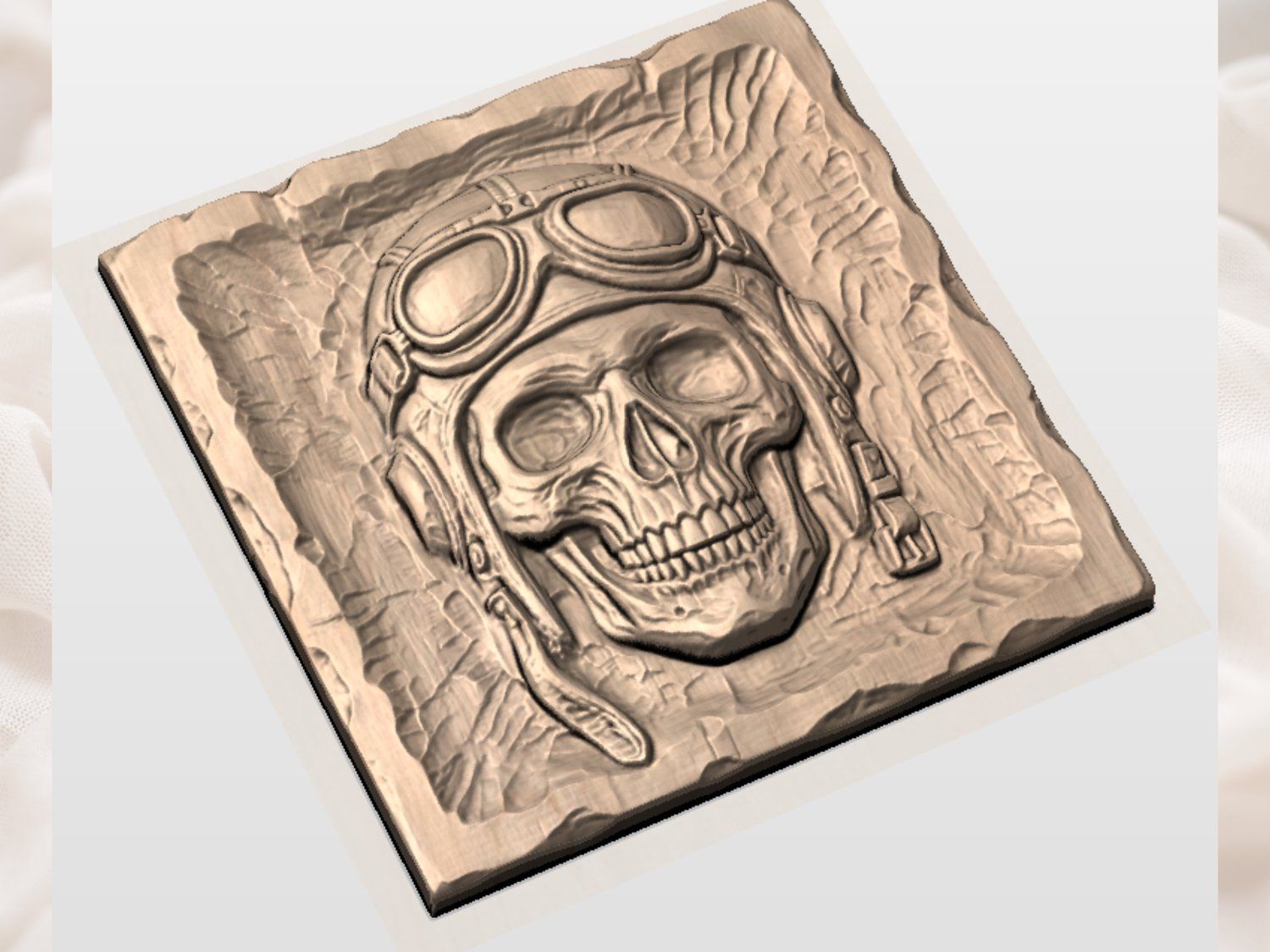 Aviator Skull Wood Carving Design bas-relief STL — view 4