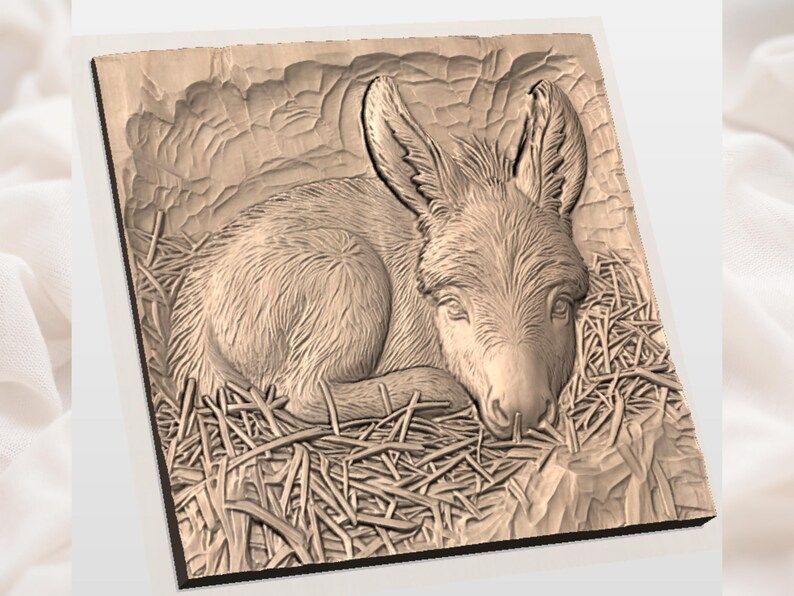 Sleeping Baby Donkey Resting on Straw Bas-Relief STL bas-relief STL — view 3
