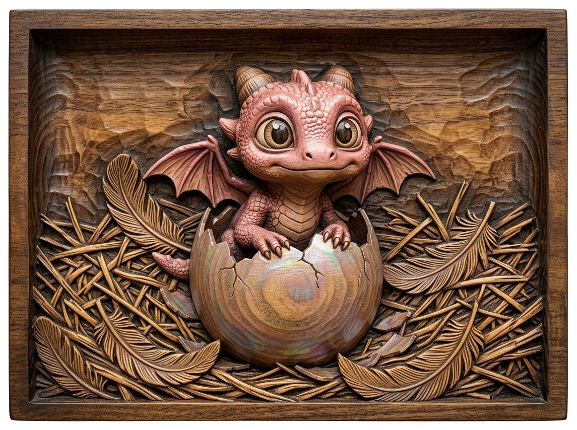 Baby Dragon Hatching From Egg CNC Relief STL bas-relief STL — view 13