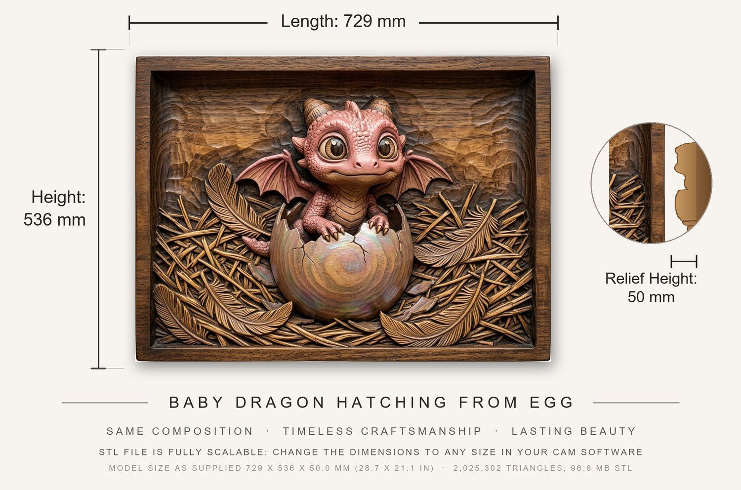 Baby Dragon Hatching From Egg CNC Relief STL bas-relief STL — view 3