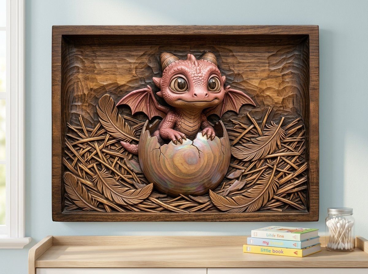 Baby Dragon Hatching From Egg CNC Relief STL bas-relief STL — view 14