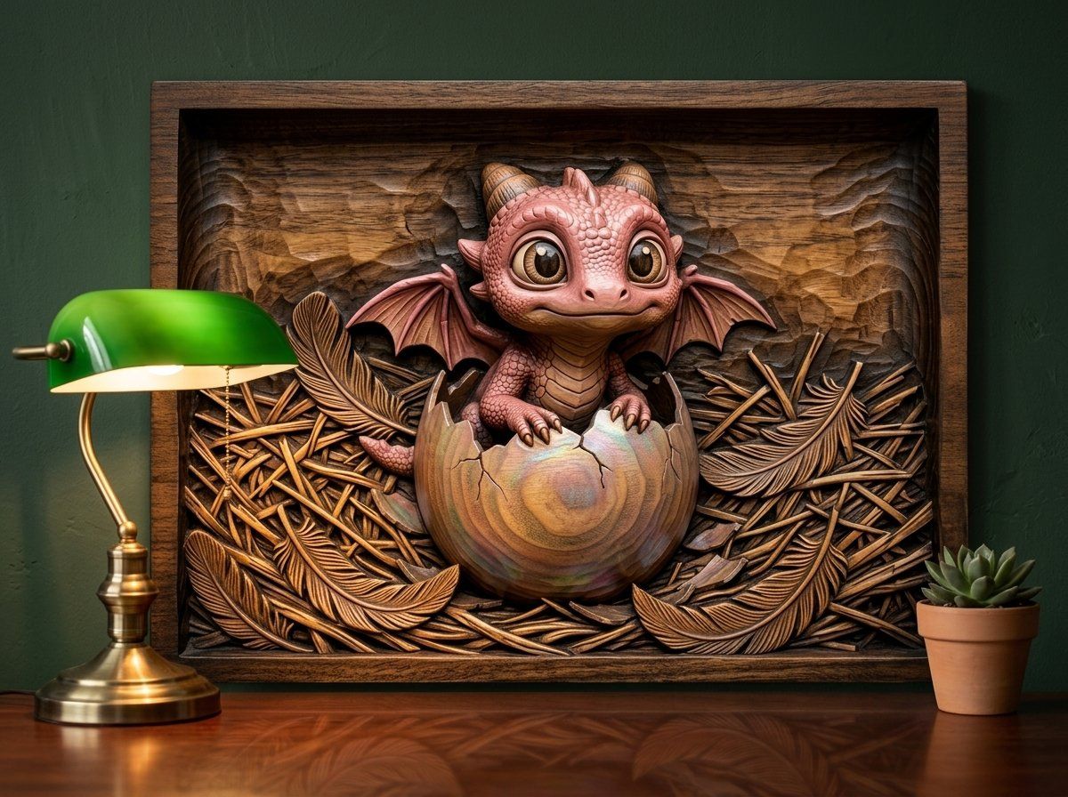 Baby Dragon Hatching From Egg CNC Relief STL bas-relief STL — view 15
