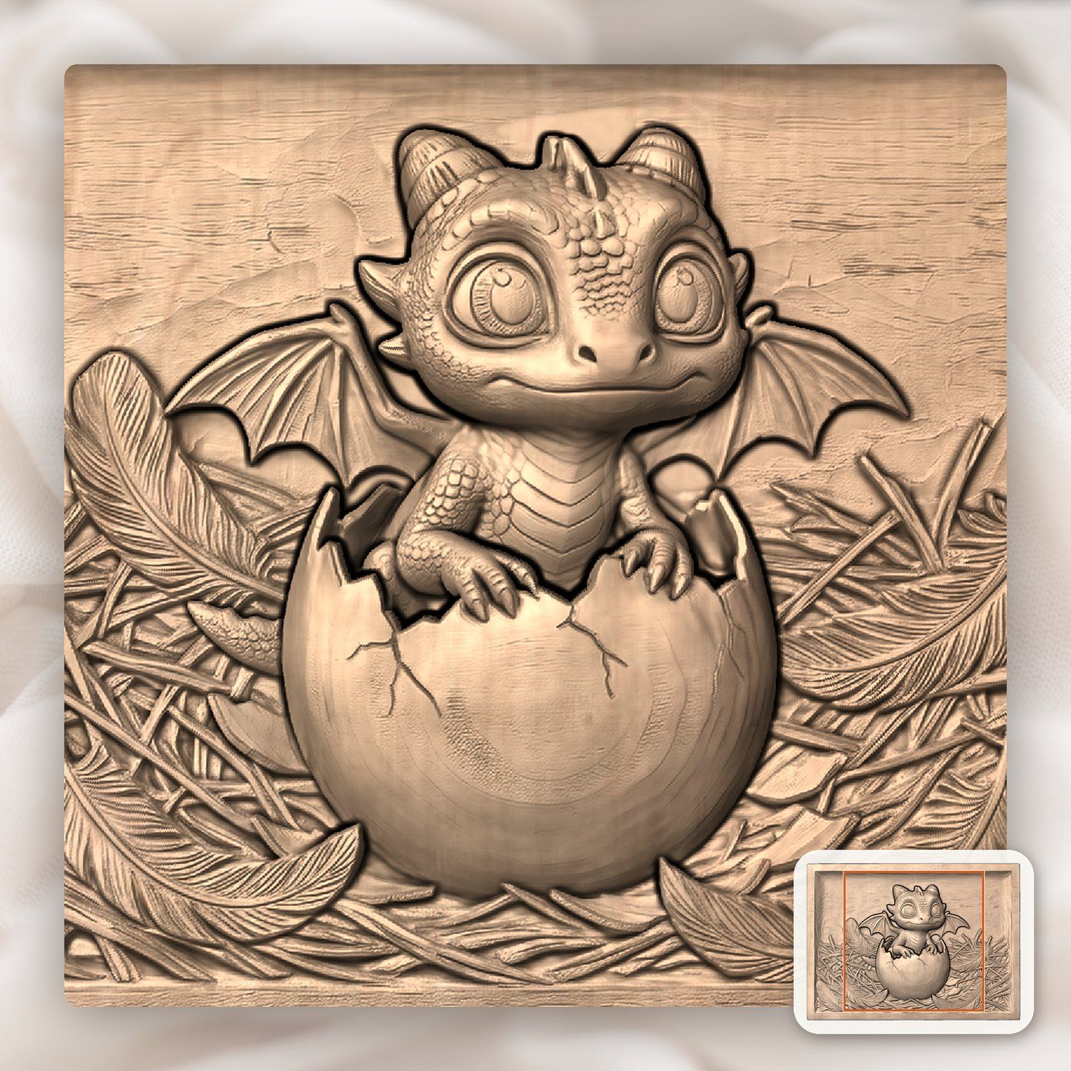 Baby Dragon Hatching From Egg CNC Relief STL bas-relief STL — view 6