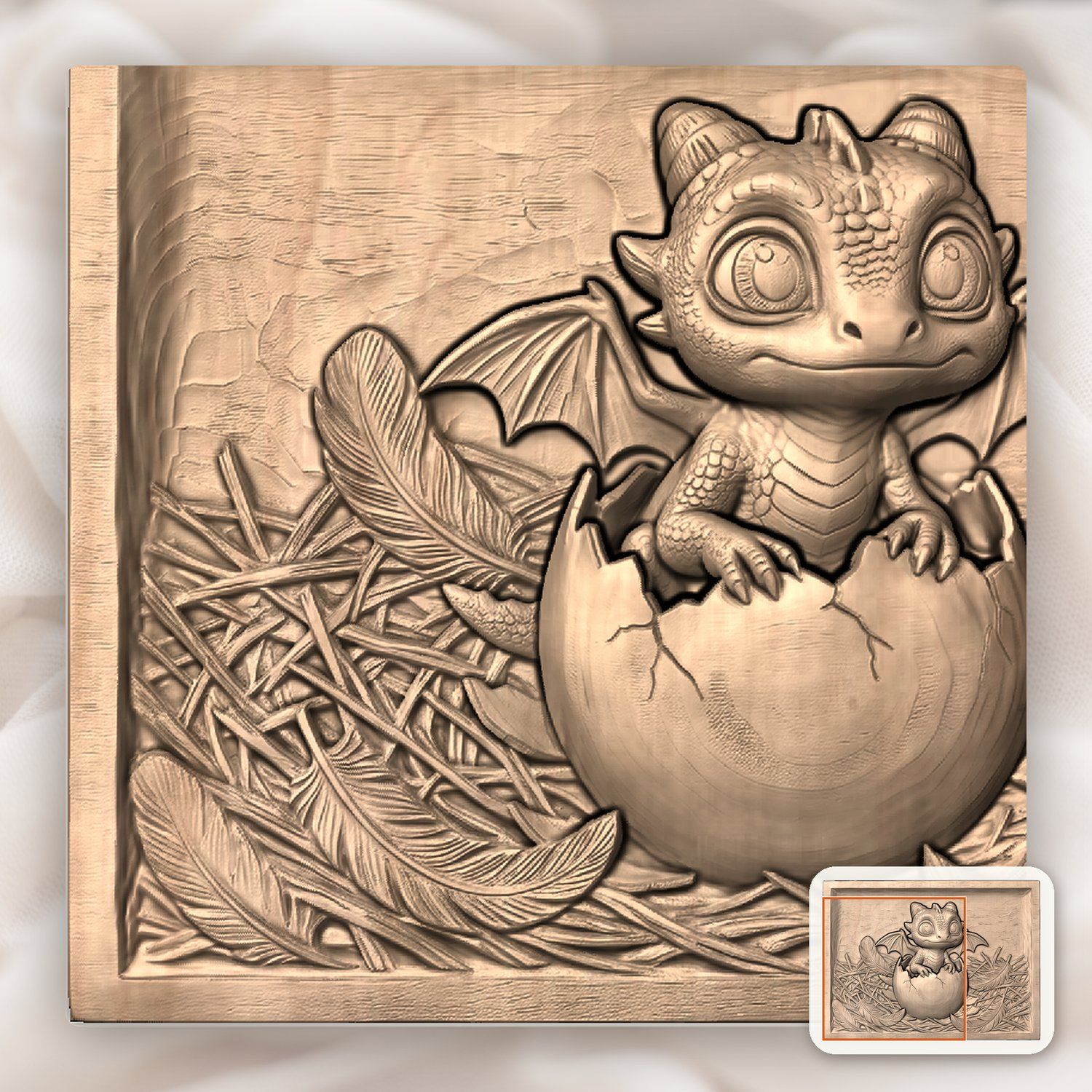 Baby Dragon Hatching From Egg CNC Relief STL bas-relief STL — view 7