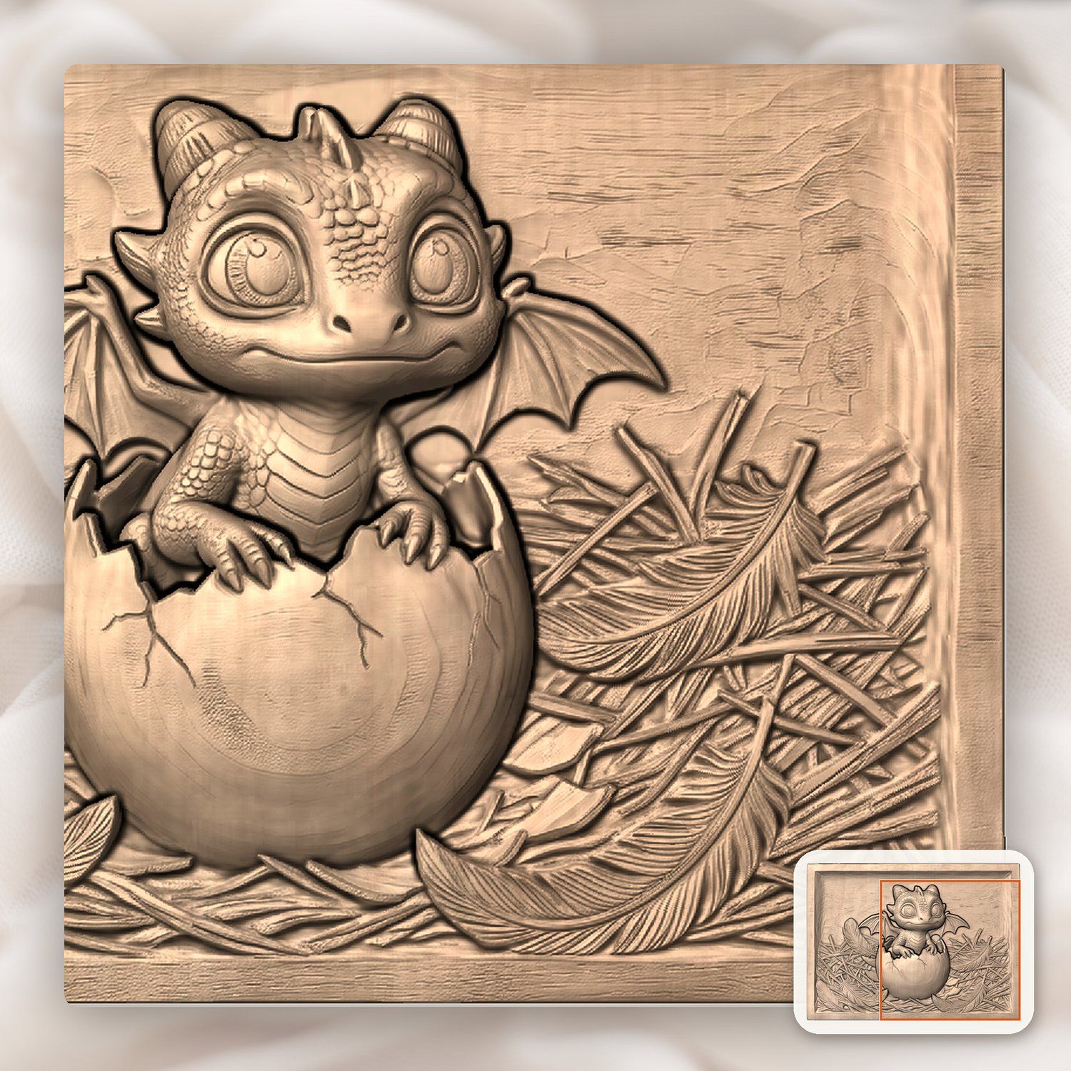 Baby Dragon Hatching From Egg CNC Relief STL bas-relief STL — view 8