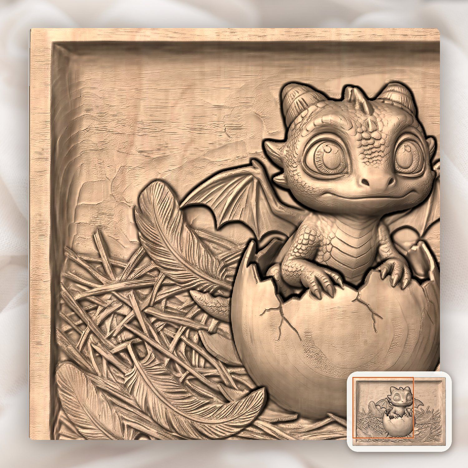Baby Dragon Hatching From Egg CNC Relief STL bas-relief STL — view 9