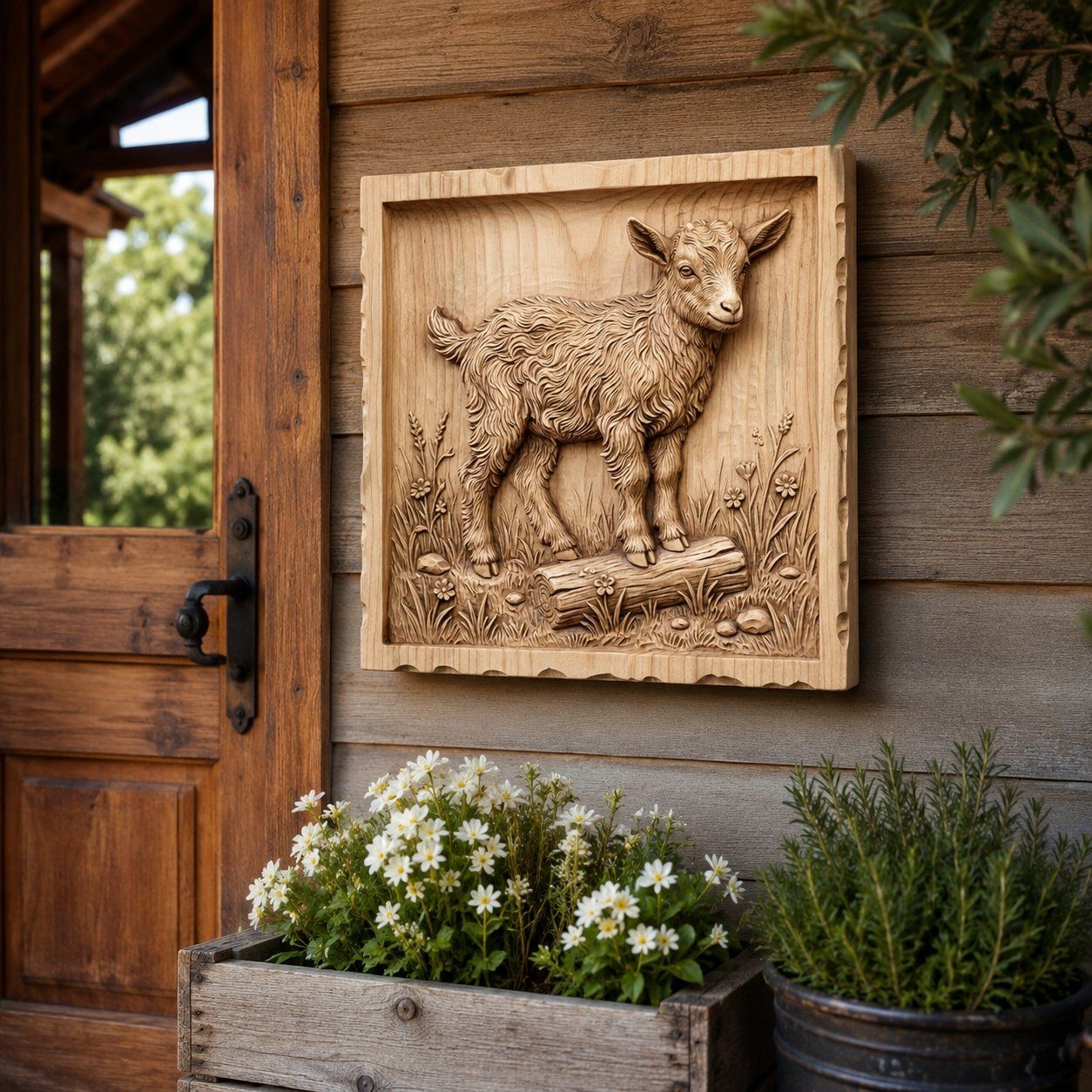 Baby Goat Kid on Log CNC Relief STL bas-relief STL — view 7