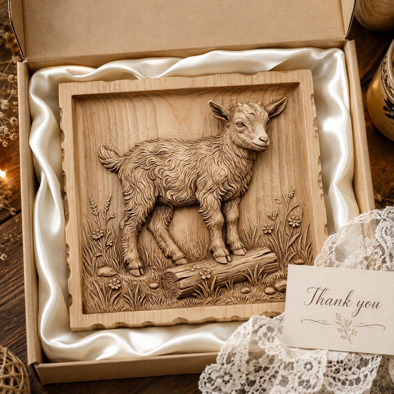 Baby Goat Kid on Log CNC Relief STL bas-relief STL — view 8