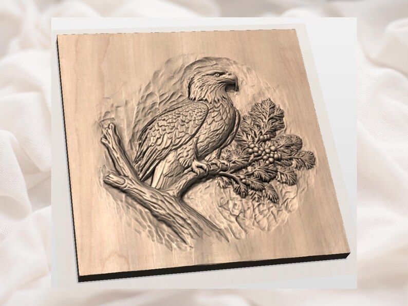 Bald Eagle Perched on a Pine Branch Bas-Relief STL bas-relief STL — view 3