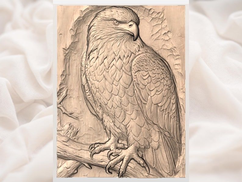 Perched Bald Eagle Bas-Relief STL for CNC and 3D Printing bas-relief STL — view 2