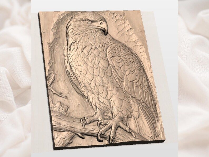 Perched Bald Eagle Bas-Relief STL for CNC and 3D Printing bas-relief STL — view 3