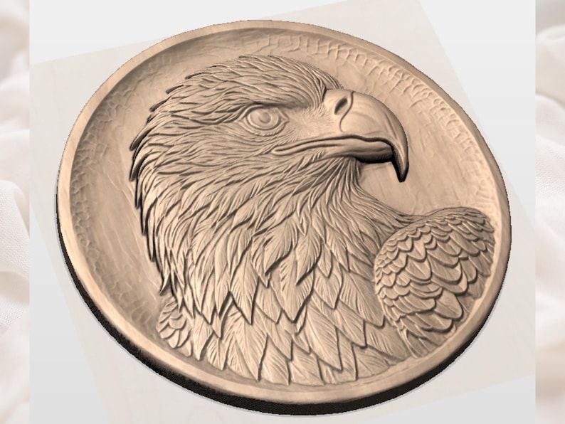 Bald Eagle Portrait Round Bas-Relief STL for CNC Carving bas-relief STL — view 2
