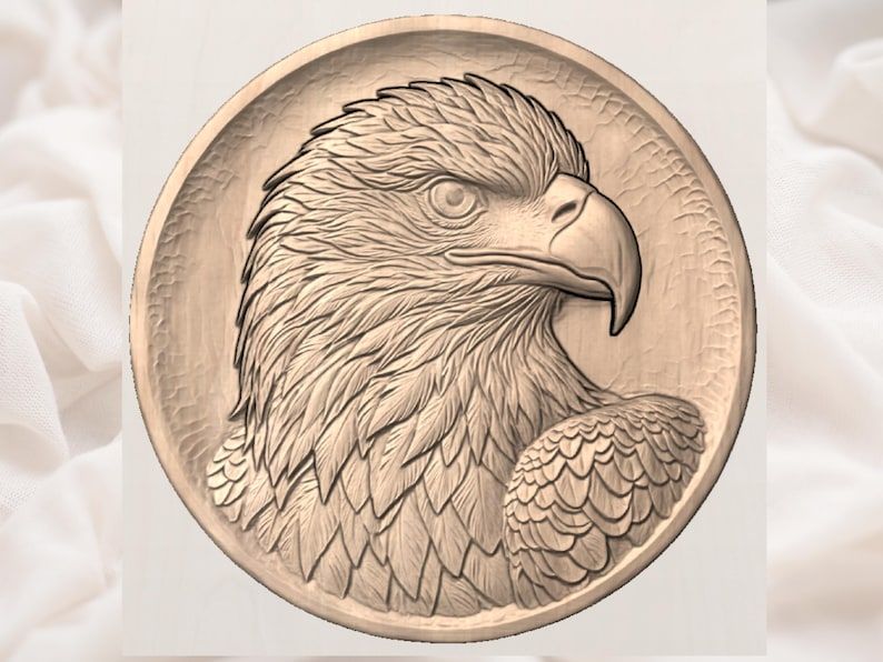 Bald Eagle Portrait Round Bas-Relief STL for CNC Carving bas-relief STL — view 3