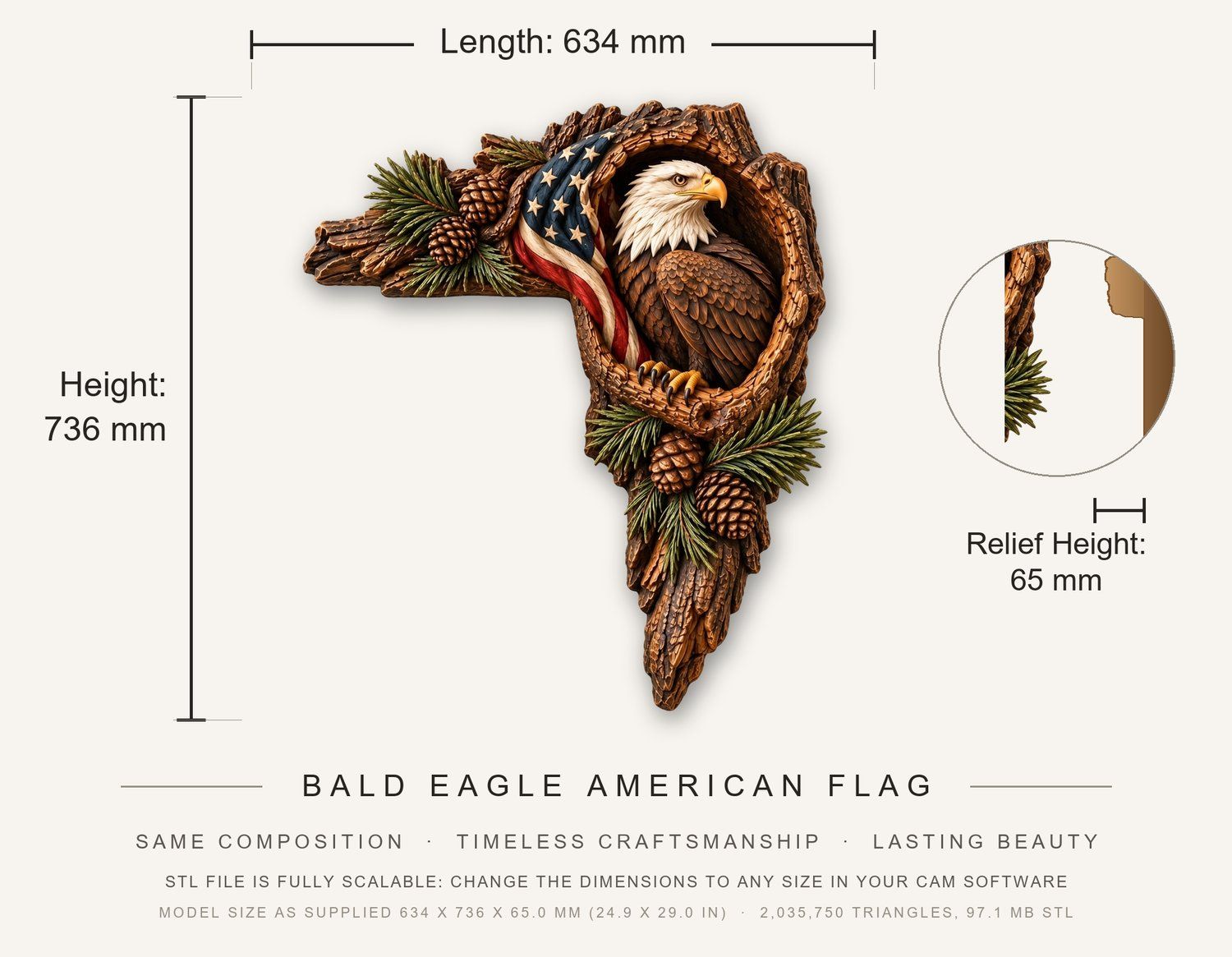 Bald Eagle Door Frame Corner Decor CNC Relief STL bas-relief STL — view 3