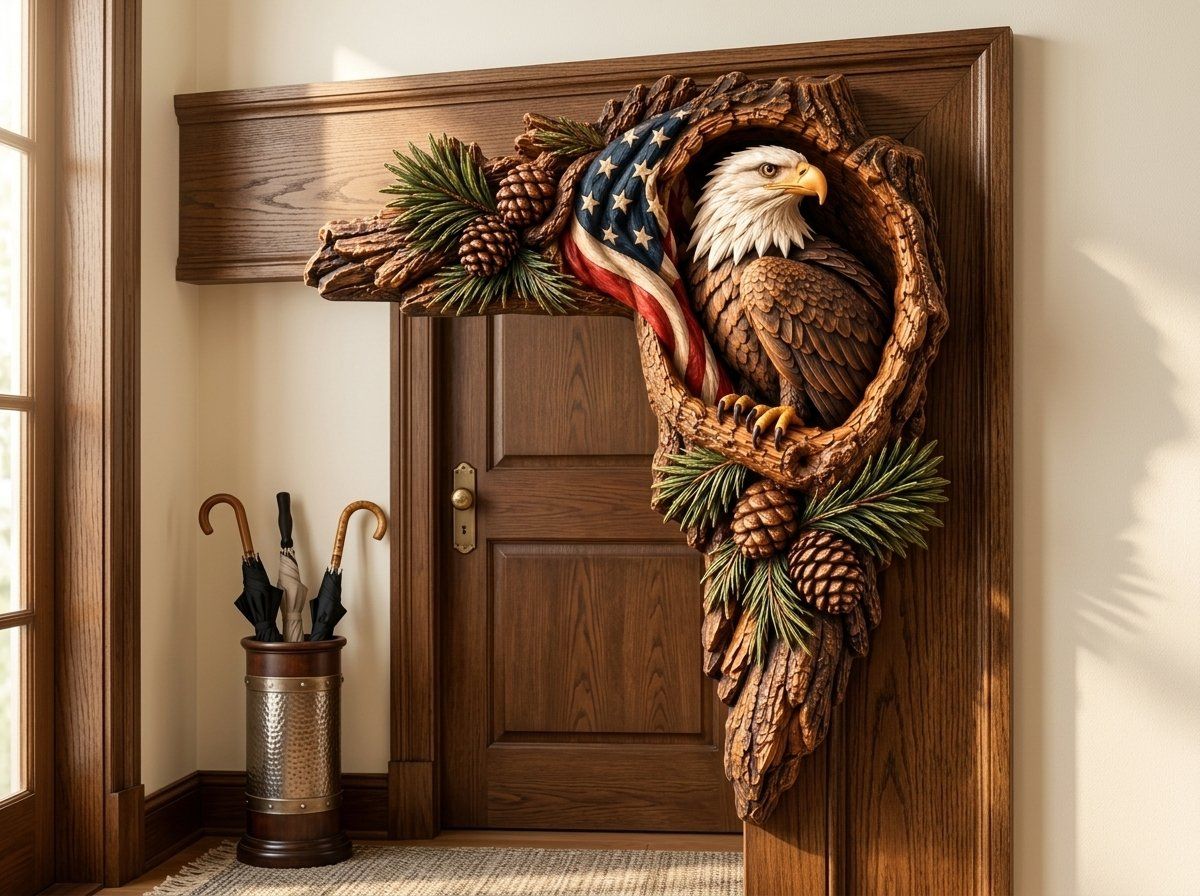 Bald Eagle Door Frame Corner Decor CNC Relief STL bas-relief STL — view 15