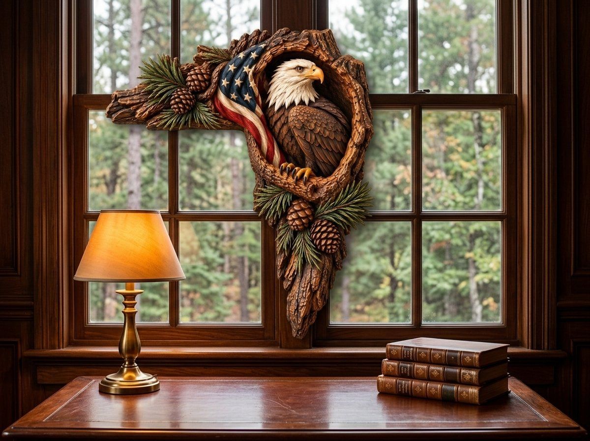 Bald Eagle Door Frame Corner Decor CNC Relief STL bas-relief STL — view 16