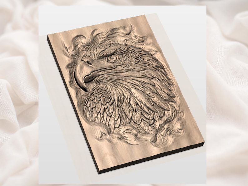 Bald Eagle Head Bas-Relief STL with Wood Grain Detail bas-relief STL — view 2
